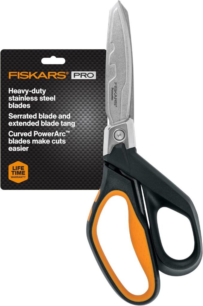 Fiskars PowerArc 8" Shop Shears, Heavy Duty Serrated Stainless Steel Scissors